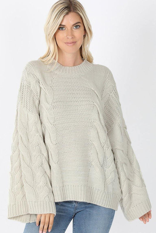 Bell Sleeve Cable Knit Sweater - Lavender Latte Boutique