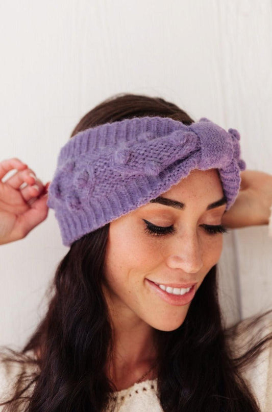Purple Pom Knit Head Wrap - Lavender Latte Boutique