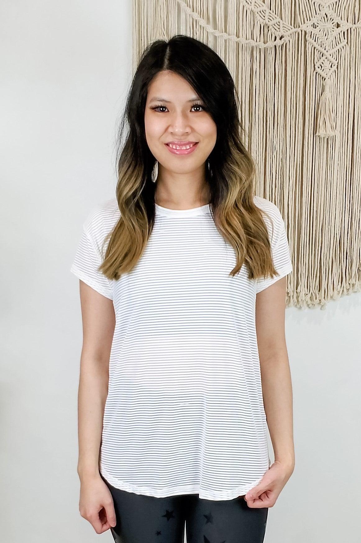 White Mesh Stripe Active Tee - Lavender Latte Boutique