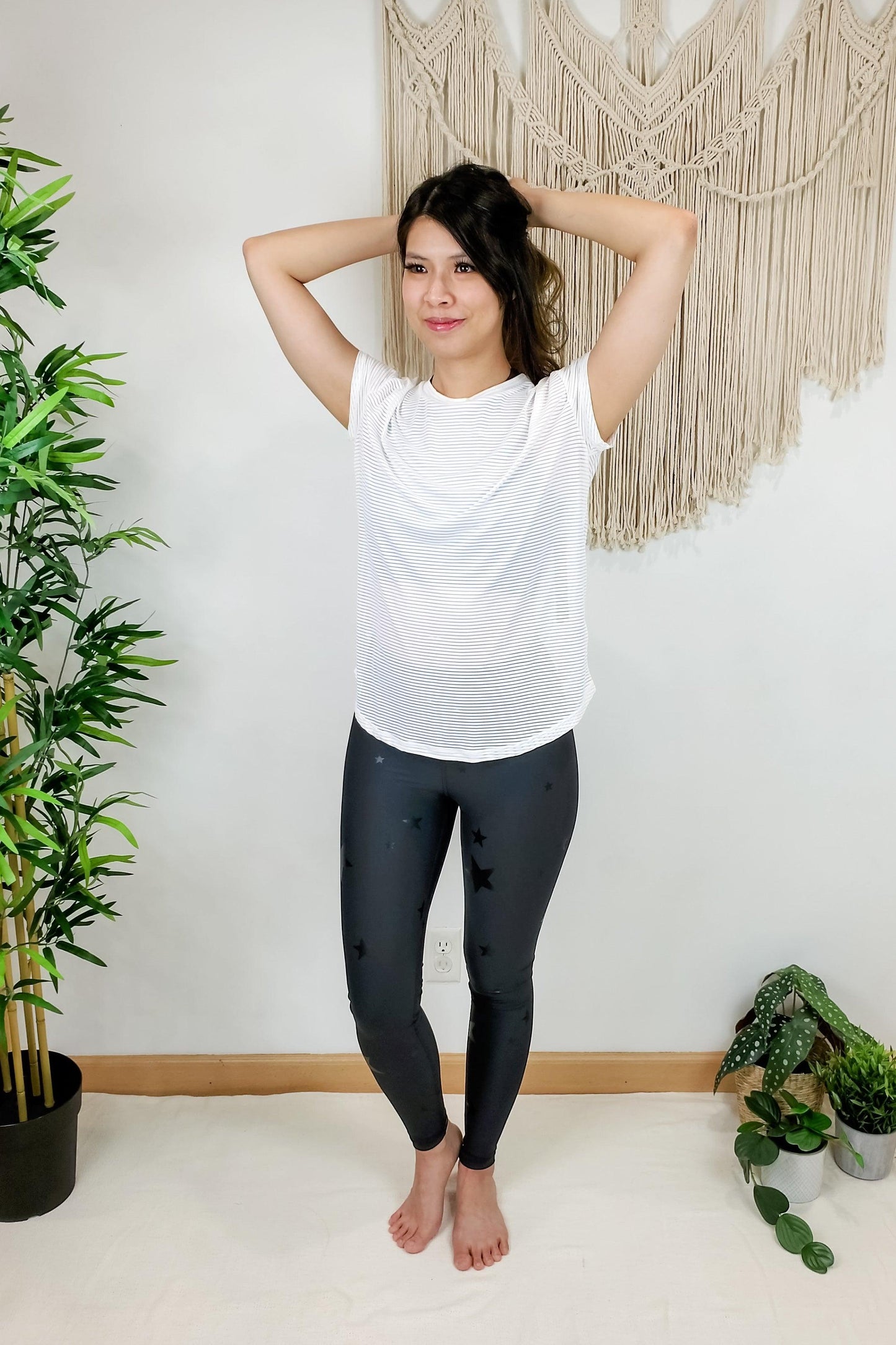 White Mesh Stripe Active Tee - Lavender Latte Boutique