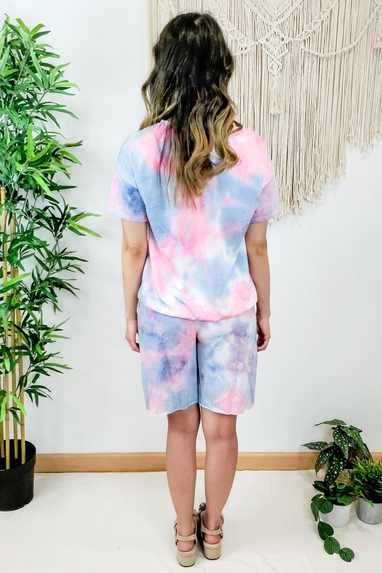 Blue & Pink Tie Dye Split Neck Lounge Top - Lavender Latte Boutique