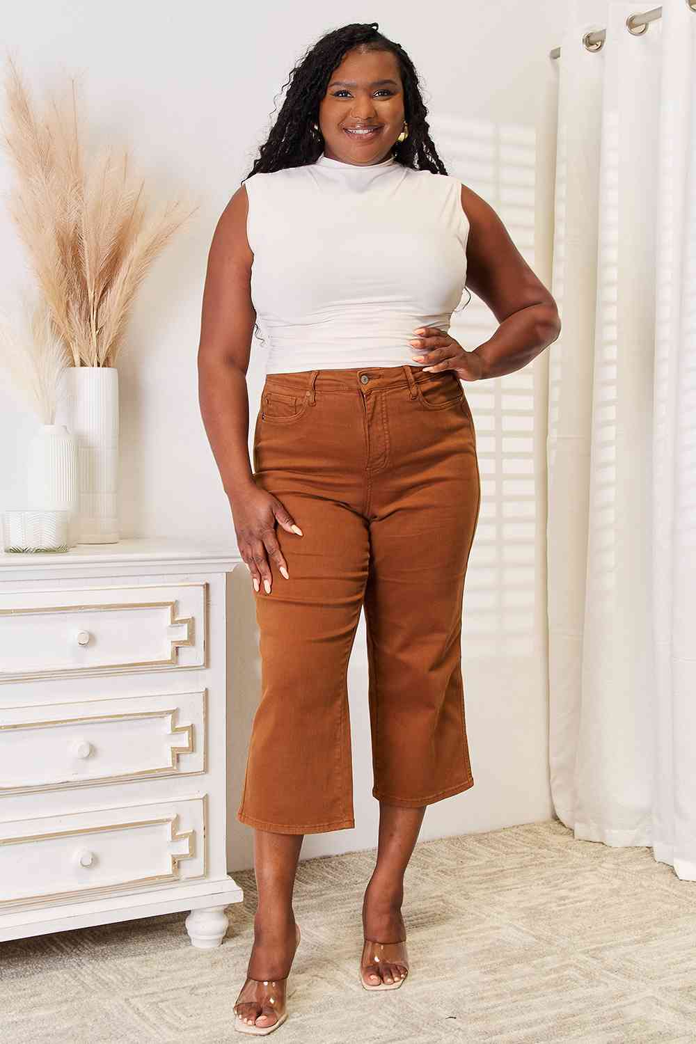 Plus size wide on sale leg cropped jeans