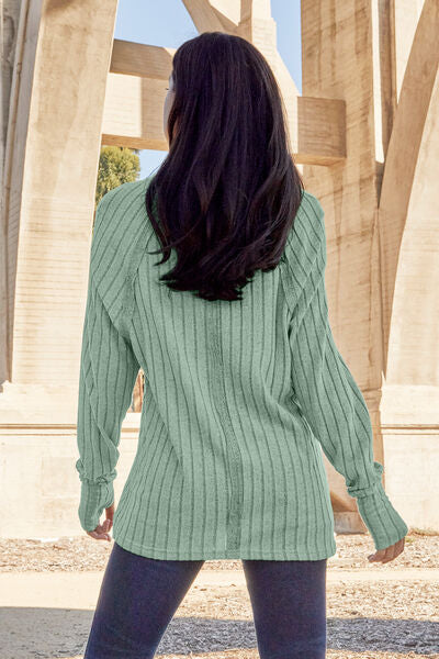 Ribbed Round Neck Long Sleeve Knit Top