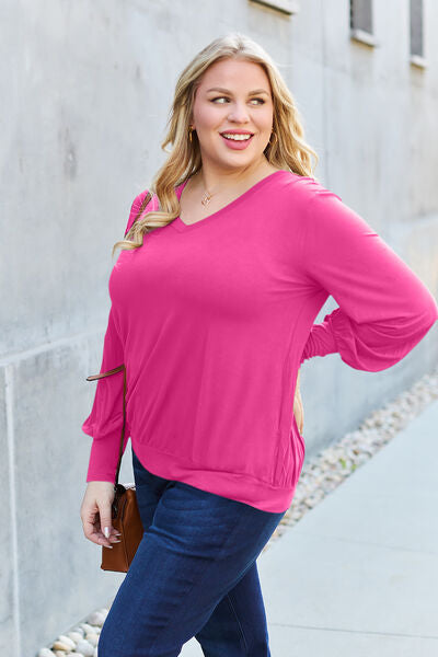 V-Neck Lantern Sleeve Blouse