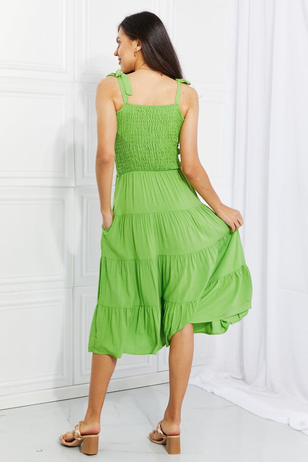 Lime Smocked Tiered Dress
