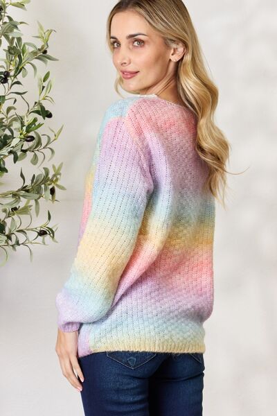 Rainbow Gradient Crochet Detail Sweater