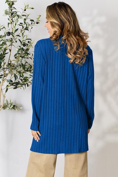 Ribbed Open Front Cardigan with Pockets