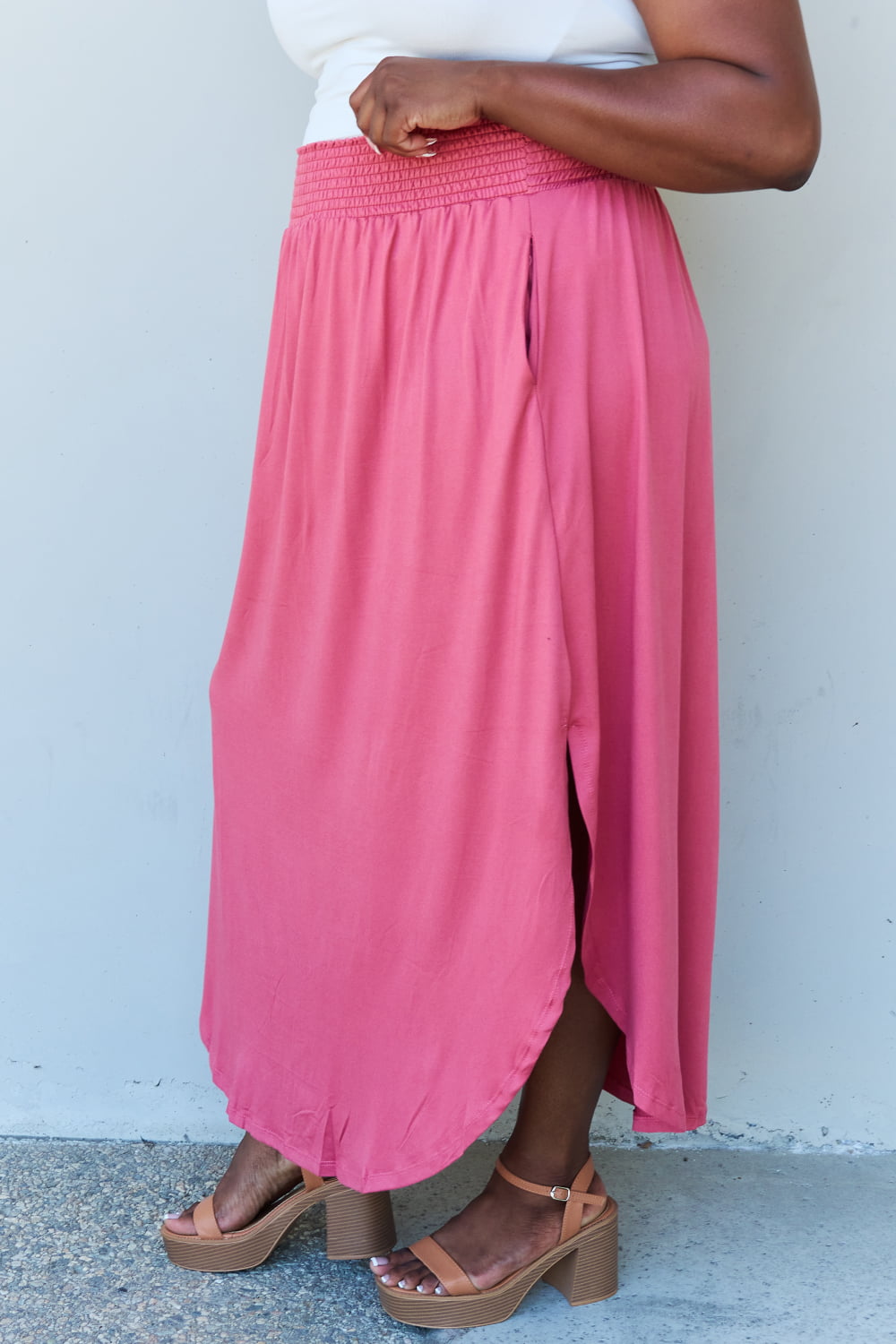 Hot Pink High Waist Scoop Hem Maxi Skirt
