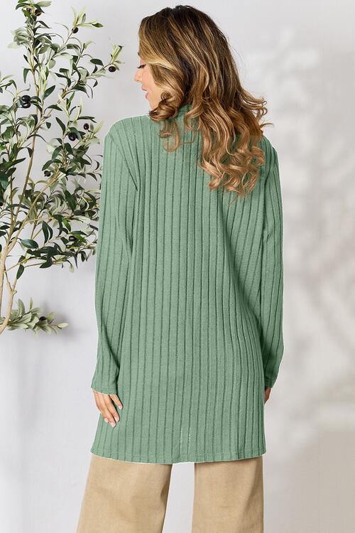 Ribbed Open Front Cardigan with Pockets