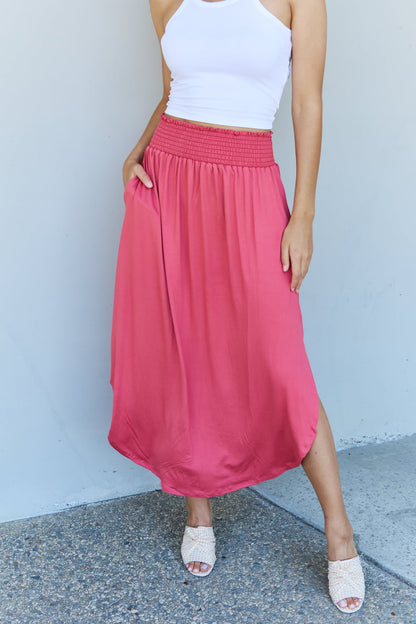 Hot Pink High Waist Scoop Hem Maxi Skirt