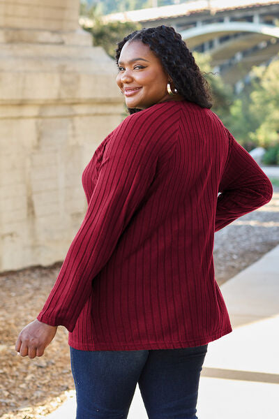 Ribbed Round Neck Long Sleeve Knit Top