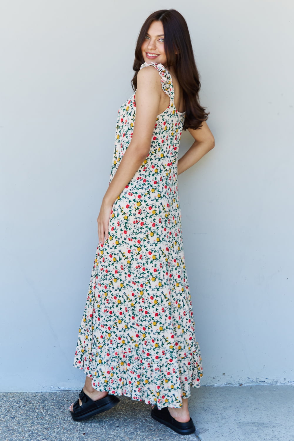 Floral Ruffle Sleeves Maxi Dress