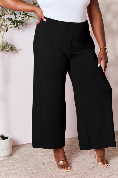 Smocked Wide Waistband Wide Leg Pants