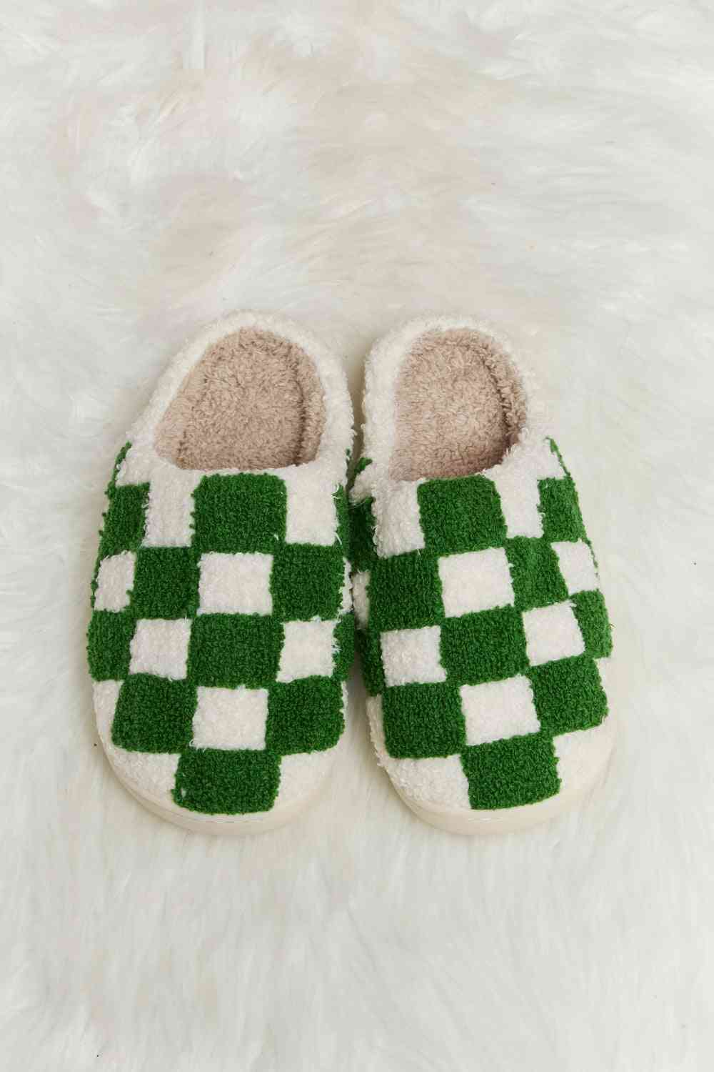 Checkered Print Plush Slide Slippers