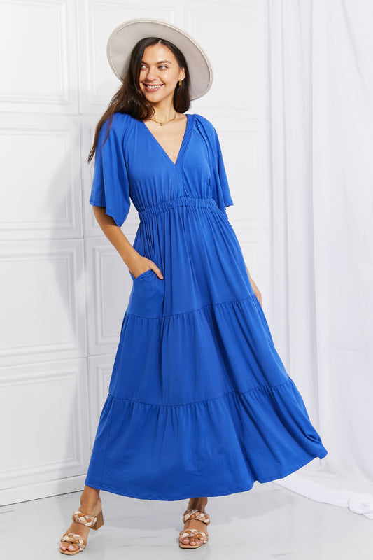 Cobalt Blue Flare Sleeve Tiered Maxi Dress